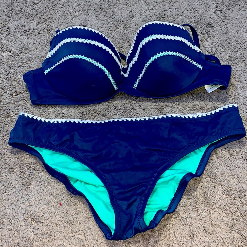 Blue with white lining bikini